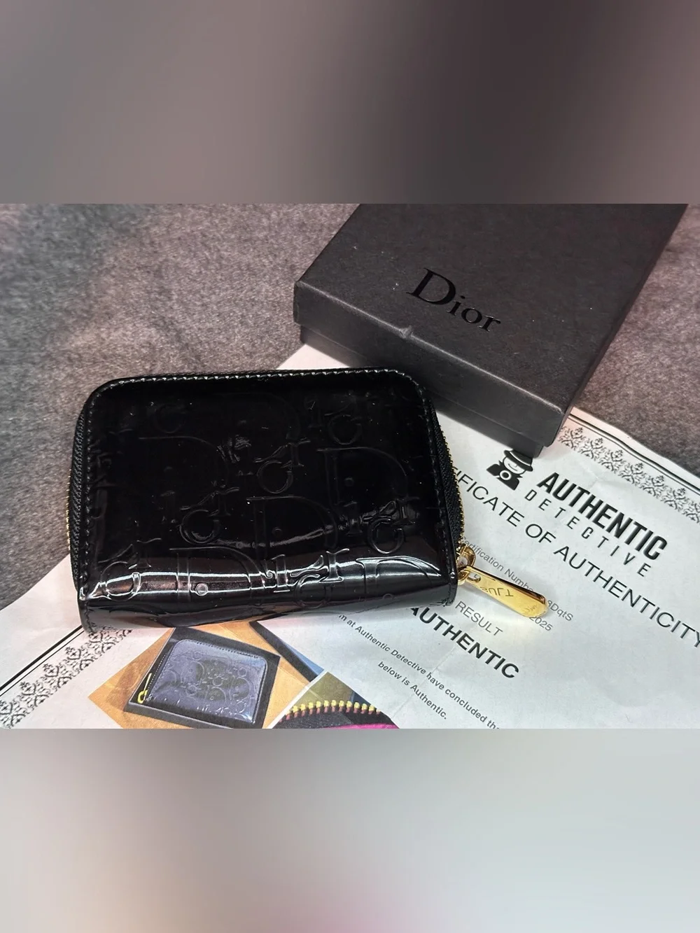 Christian Dior Trotter Black/Pink Patent Leather Round Zip Coin Small Wallet